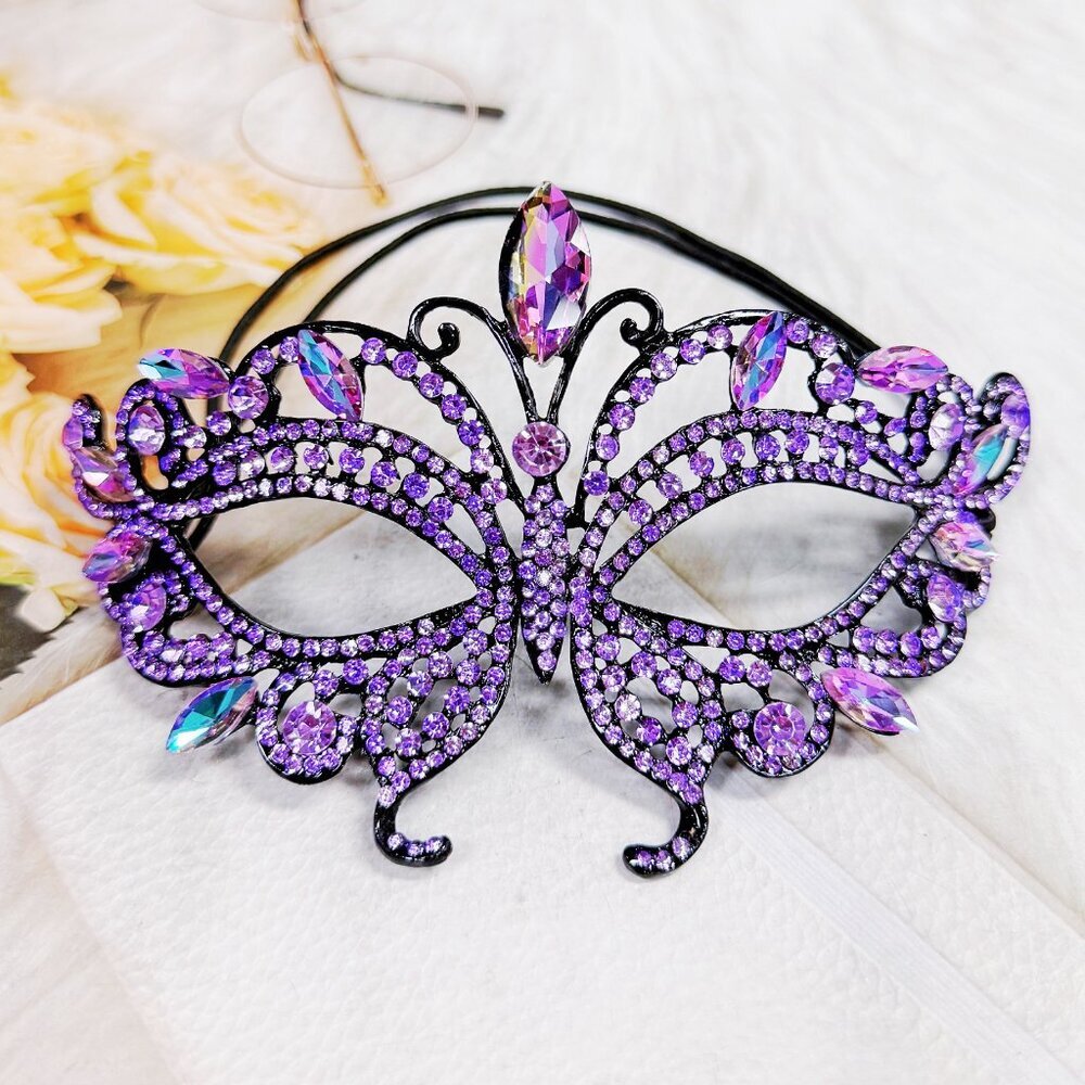 Purple Crystal Masquerade Mask - Elegant Women's Accessory - Picture 9 of 9